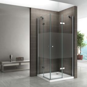 Porte de douche d'angle MAYA H. 180 cm verre semi-opaque 100 x 120 cm + receveur - Saniverre