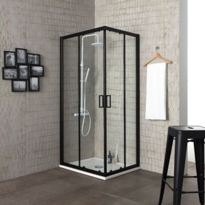 Porte De Douche Design 70X70 Noir Mat Verre Clair 6 - City
