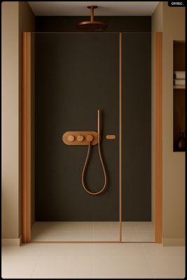 Porte de Douche Encastrée Pivotante - 160 x 195 - CUIVRE BROSSÉ - NEW SOLEO