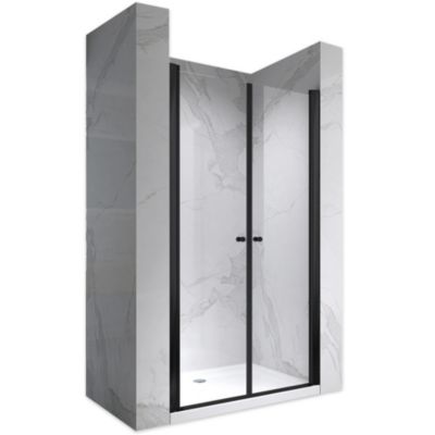 Porte de douche GINA-BLACK H.180 cm, largeur réglable 88 à 92 cm, verre 6 mm, anticalcaire - Saniverre