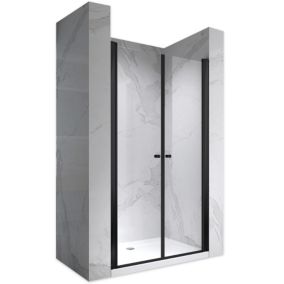 Porte de douche GINA-BLACK H.180 cm, largeur réglable 88 à 92 cm, verre 6 mm, anticalcaire - Saniverre