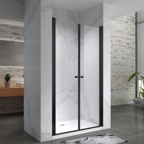 Porte de douche GINA-BLACK H.195 cm, largeur réglable 112 à 116 cm, verre 6 mm, anticalcaire - Saniverre