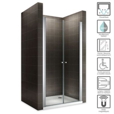 Porte de douche GINA H.185 réglable de 92 à 96 cm verre 6 mm transparent - Saniverre