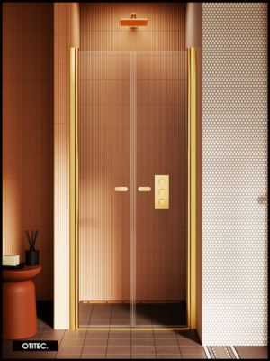 Porte de Douche Italienne Double Battante - 100 x 195 - OR BROSSÉ - NEW SOLEO