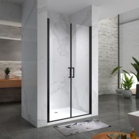 Porte de douche KAYA-BLACK H. 180, l. 80-83 cm, verre transparent 6 mm anticalcaire - Saniverre