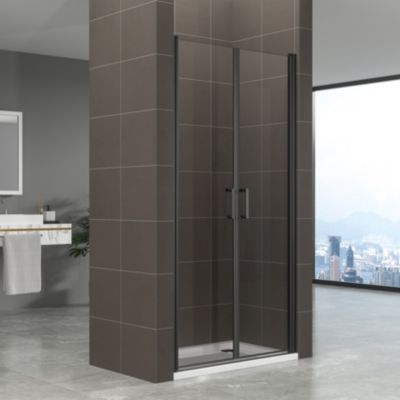 Porte de douche KIMIBLACK H.180 largeur réglable 82 à 85 cm verre transparent - Saniverre