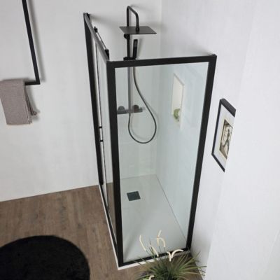 Porte De Douche Niche 140 Cm Avec Côté Fixe 80 Cm Noir Mat Avec Ouverture Réversible - City