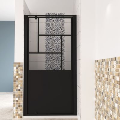 porte de douche Noir 90x200cm,5mm verre securit,Paroi de douche avec porte pivotante,Robustesse et Design Moderne