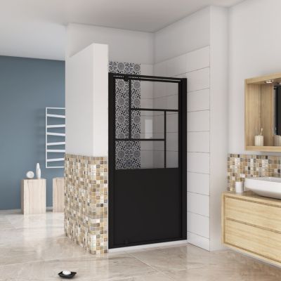 porte de douche Noir 90x200cm,5mm verre securit,Paroi de douche avec porte pivotante,Robustesse et Design Moderne