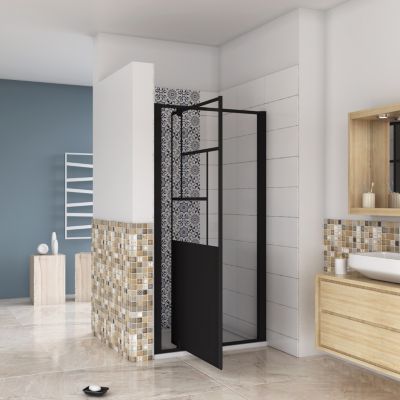 porte de douche Noir 90x200cm,5mm verre securit,Paroi de douche avec porte pivotante,Robustesse et Design Moderne