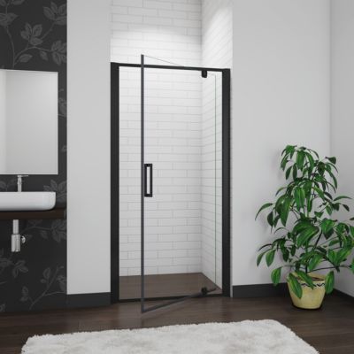 Porte De douche noire 90x185cm porte de douche pivotante en 6mm verre de sécurité Installation en niche
