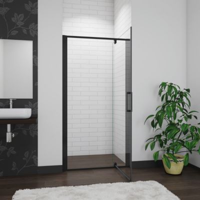 Porte De douche noire 90x185cm porte de douche pivotante en 6mm verre de sécurité Installation en niche