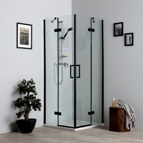 Porte De Douche Noire Sans Profilés 80X80 Verre Clair 6Mm - London