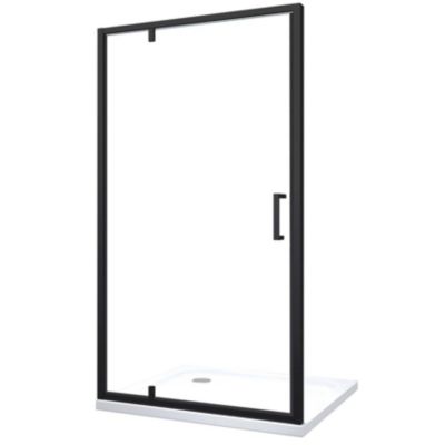 Porte de douche à ouverture battante roto-translante avec pivots asymétriques, cadre noir mat réversible Cm 116-119 H 200