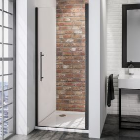 Porte de douche pivotante, 100 x 192 cm, Schulte NewStyle, verre transparent anticalcaire, profilé noir