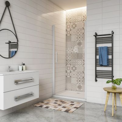 Porte De Douche Pivotante 70x185cm Profilé Blanc En Verre de sécurité et transparent