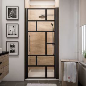 Porte de douche pivotante 80 cm NewStyle Schulte, style verrière atelier, verre de sécurité anticalcaire