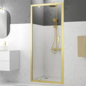 Porte de douche pivotante 90 x 200 cm, profilés alu doré brossé, Galedo Factory Gold