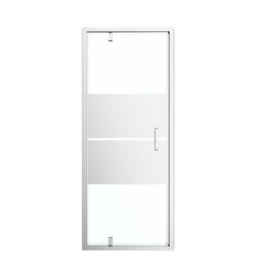 Porte de douche pivotante axe excentré l.100 x H.195 cm, bandes miroir, profilés alu chrome, GoodHome Ledava