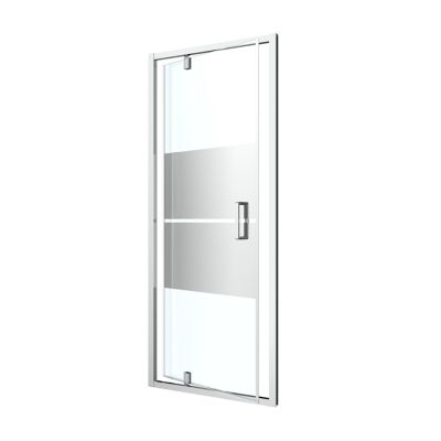 Porte de douche pivotante axe excentré l.100 x H.195 cm, bandes miroir, profilés alu chrome, GoodHome Ledava
