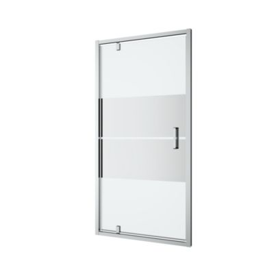 Porte de douche pivotante axe excentré l.100 x H.195 cm, bandes miroir, profilés alu chrome, GoodHome Ledava