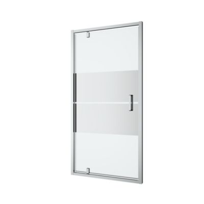 Porte de douche pivotante axe excentré l.100 x H.195 cm, bandes miroir, profilés aluminium chrome, GoodHome Ledava