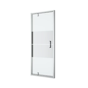 Porte de douche pivotante axe excentré l.80 x H.195 cm, bandes miroir, profilés alu chrome, GoodHome Ledava