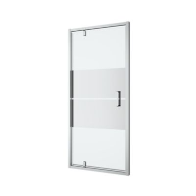 Porte de douche pivotante axe excentré l.90 x H.195 cm, bandes miroir, profilés alu chrome, GoodHome Ledava