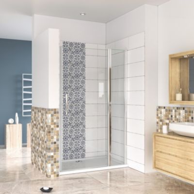 Porte de douche pivotante en 6mm verre securit anticalcaire porte de douche 100cm avec 1 élément fixe Hauteur 187cm