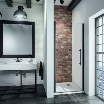 Porte de douche pivotante en niche l.100 x H.192 cm, verre transparent anticalcaire, profilé noir mat, Schulte NewStyle