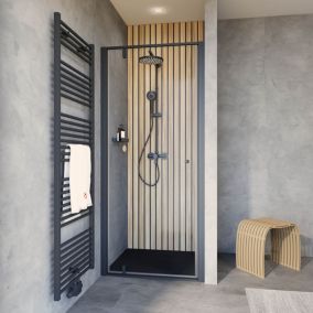 Porte de douche pivotante en niche l.100 x H.200 cm, verre transparent, profilé noir mat, Schulte Impériale