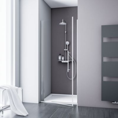 Porte de douche pivotante en niche, l.60 x H.192 cm, verre transparent, profilé chromé, Schulte NewStyle