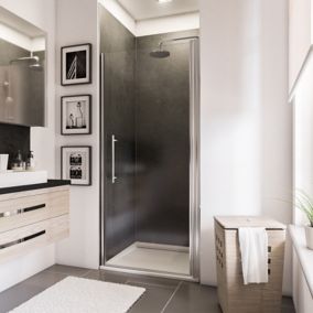 Porte de douche pivotante en niche l.90 x H.192 cm, verre transparent anticalcaire, profilé chromé, Schulte NewStyle