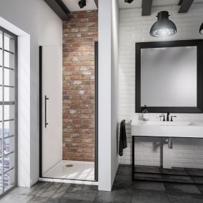 Porte de douche pivotante en niche l.90 x H.192 cm, verre transparent anticalcaire, profilé noir mat, Schulte NewStyle