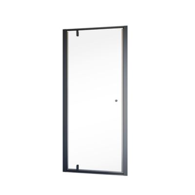 Porte de douche pivotante en niche l.90 x H.200 cm, verre transparent, profilé noir mat, Schulte Impériale