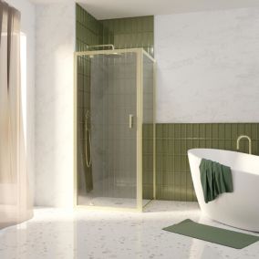 Porte de douche pivotante et paroi fixe l.80 x 80 x H.200 cm profilés doré brossé, Galedo Factory
