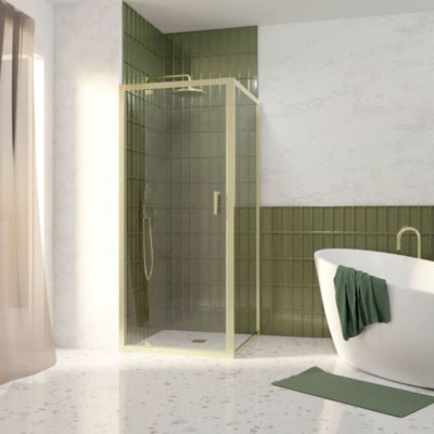 Porte de douche pivotante et paroi fixe l.90 x 90 x H.200 cm profilés doré brossé, Galedo Factory