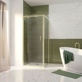 Porte de douche pivotante et paroi fixe l.90 x 90 x H.200 cm profilés doré brossé, Galedo Factory