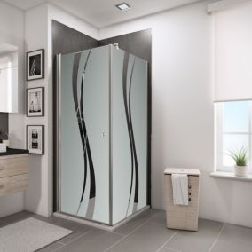 Porte de douche pivotante et paroi latérale 80 x 80 cm, Schulte NewStyle, verre transparent décor liane, profilés chromés