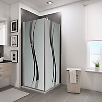 Porte de douche pivotante et paroi latérale 90 x 90 cm, Schulte NewStyle, verre transparent décor liane, profilés chromés