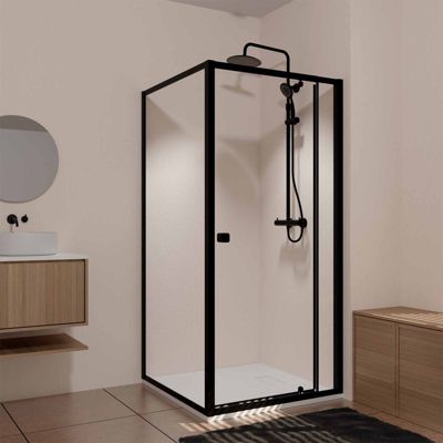 Porte de Douche Pivotante Extensible 69/80x185cm et Retour Fixe 90cm - Noir - BLACK SLIDE