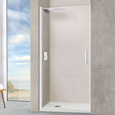 Porte de douche pivotante gauche - Paroi de douche L.70 x H195 cm - Verre trempé 6mm anti calcaire - Blanc Mat - SUPERBAN