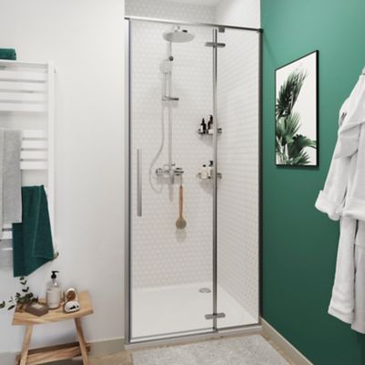 Porte de douche pivotante GoodHome Ezili transparent aluminium brossé 90 cm