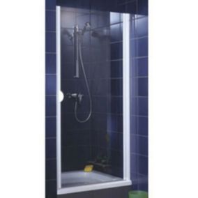 Porte de douche pivotante l.80 x H.180 cm, verre transparent, profilé blanc, Schulte Sunny I