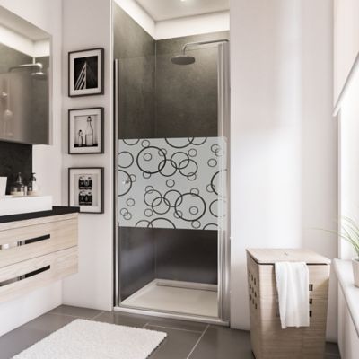 Porte de douche pivotante l.80 x H.192 cm, verre transparent anticalcaire, décor Cercles, profilé chromé, Schulte NewStyle