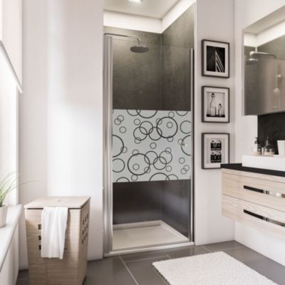 Porte de douche pivotante l.80 x H.192 cm, verre transparent anticalcaire, décor Cercles, profilé chromé, Schulte NewStyle