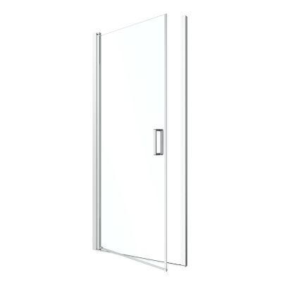Porte de douche pivotante l.80 x H.195 cm, verre transparent, profilés alu chrome, GoodHome Ledava