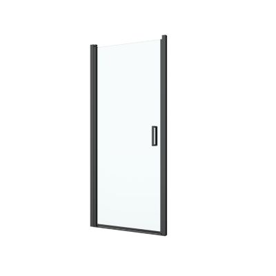 Porte de douche pivotante l.80 x H.195 cm, verre transparent, profilés alu noir, GoodHome Ledava