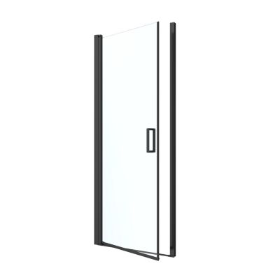 Porte de douche pivotante l.80 x H.195 cm, verre transparent, profilés alu noir, GoodHome Ledava