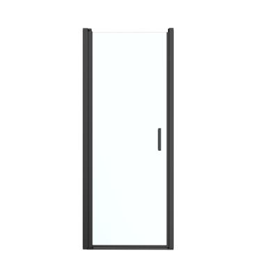 Porte de douche pivotante l.80 x H.195 cm, verre transparent, profilés aluminium noir, GoodHome Ledava